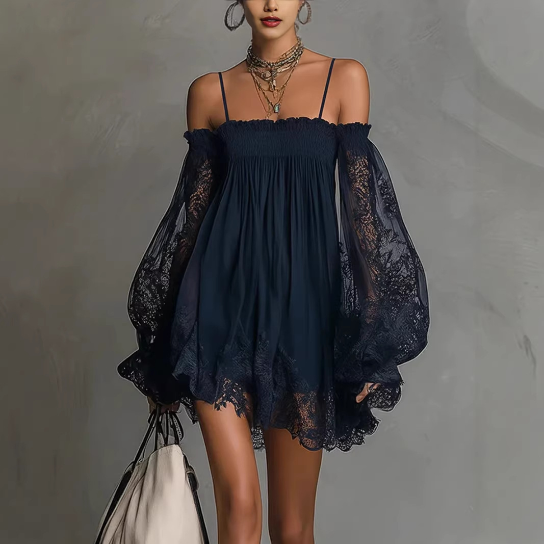 French Vintage Floral Midi Dress - Off-shoulder dames mini-jurk, elegante jarreteljurk, zomermode,