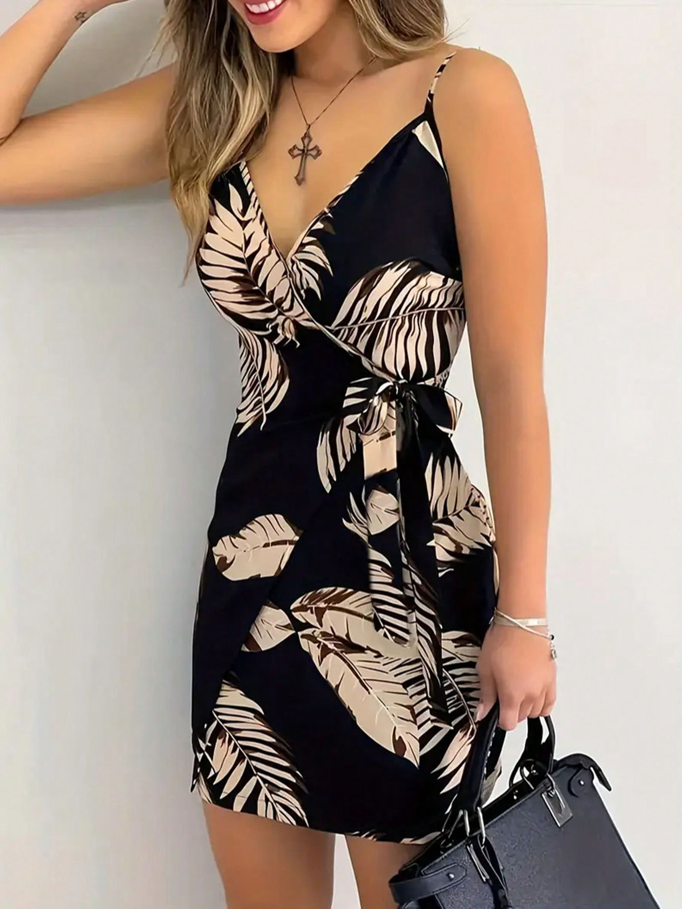 French Vintage Floral Midi Dress - Dames mini-jurk met bloemenprint, spaghettibandjes, casual