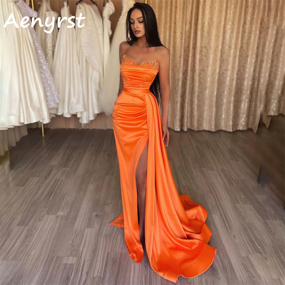 Elegant Satin Evening Gown Split - Aenyrst elegante strapless zeemeermin avondjurken satijnen