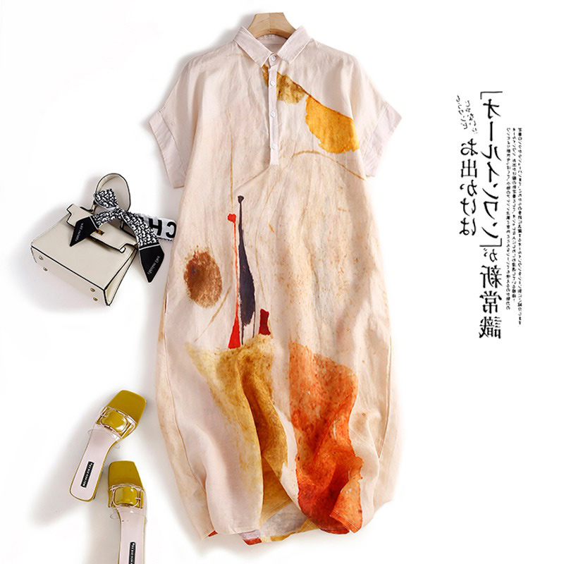 Casual Loose Linen Shirt Dress - Casual katoenen linnen shirtjurk voor dames,