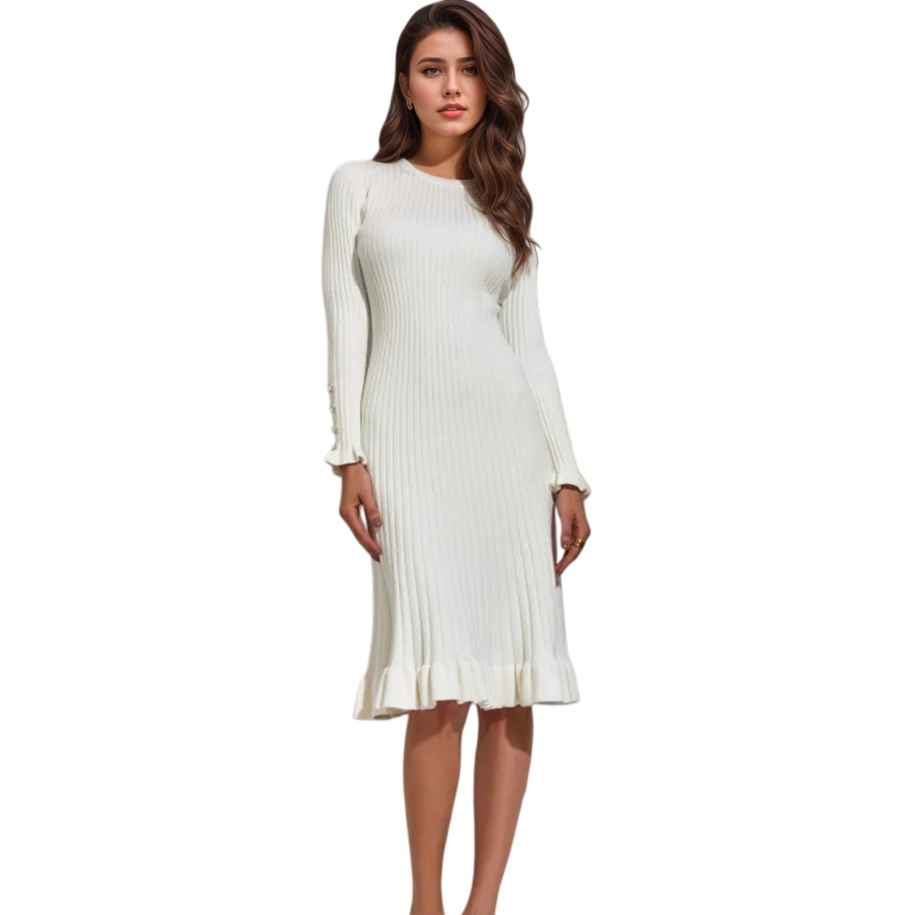 Geribbelde bodycon-jurk met la - Bodycon Long Sleeve Ribbed Dress recensie en prijs