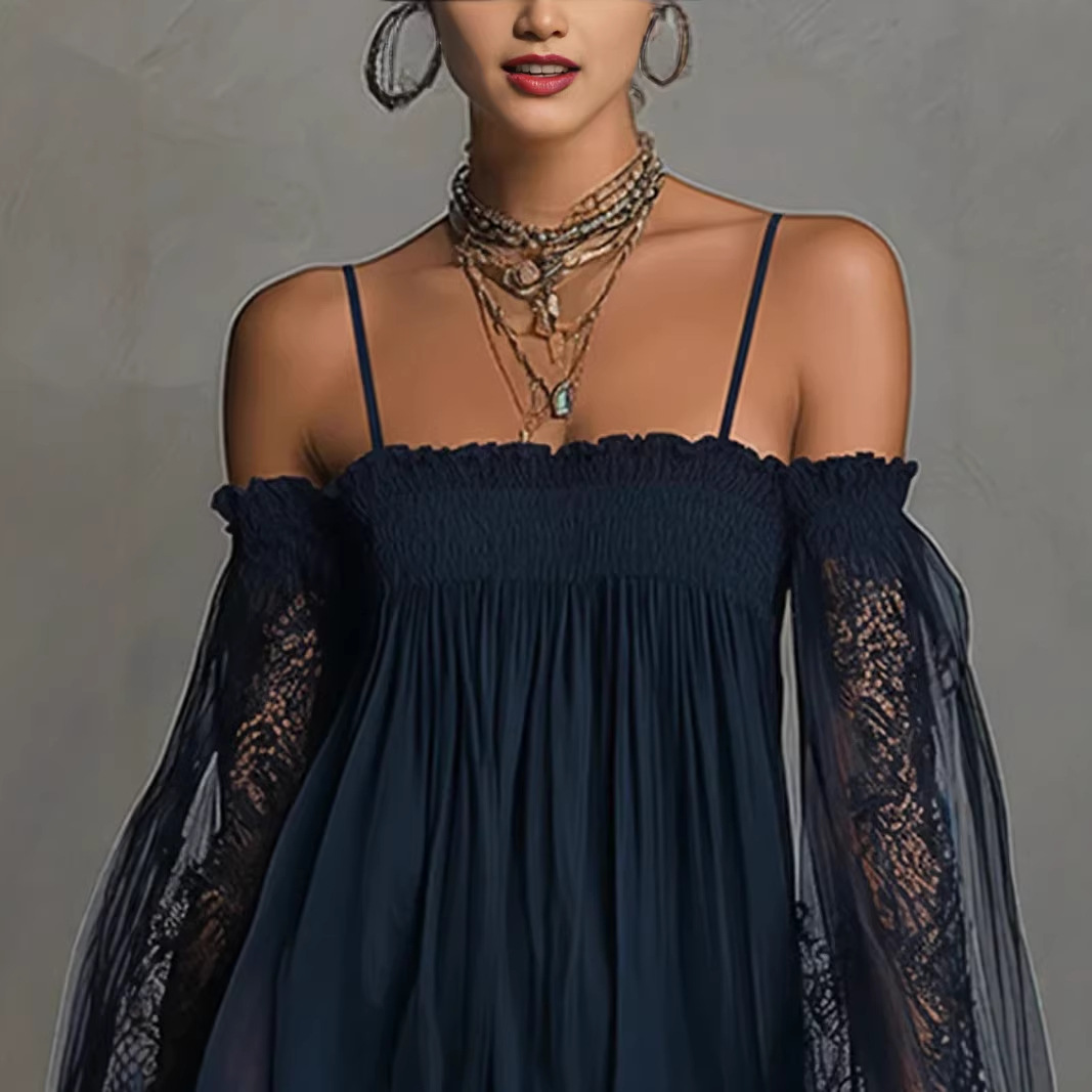 Off-shoulder dames mini-jurk,  - French Vintage Floral Midi Dress recensie en prijs
