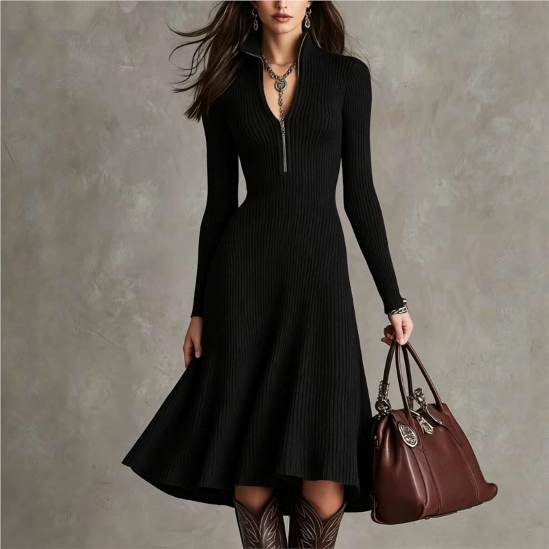 Dames geribbelde gebreide midi - Bodycon Long Sleeve Ribbed Dress recensie en prijs